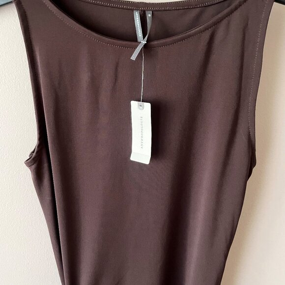 NWT By Anthropologie Short-Sleeve Belted Sash Mini Dress in Dark Brown XS & XL - Picture 7 of 10